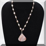 J094. Sage pink pearl and stone pendant necklace. 18” - $48